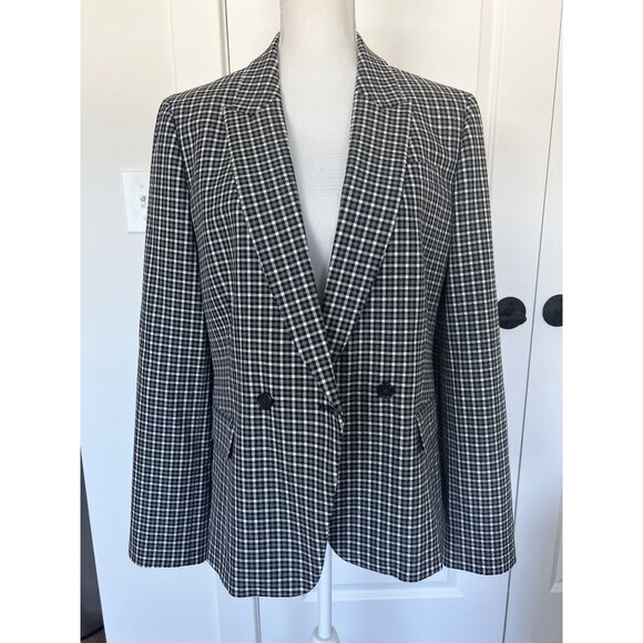 J. Crew lady black grey white check double breasted blazer Suit Jacket SZ: 14 - Picture 1 of 13